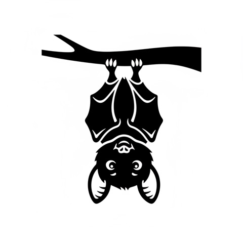 AI pumpkin carving stencil: a cute baby bat hanging upside down from a branch