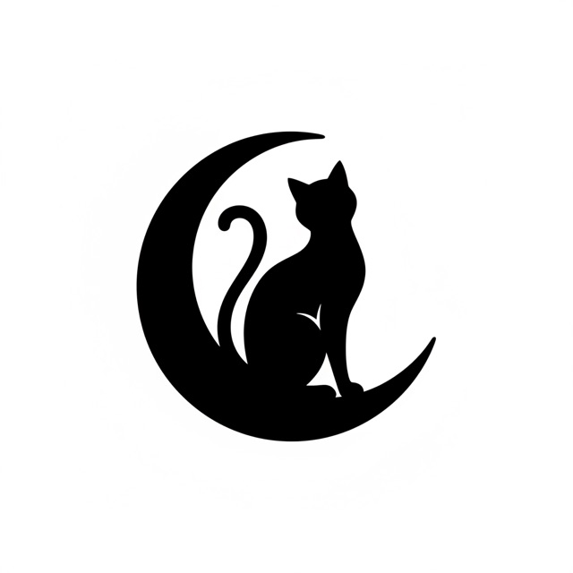 AI pumpkin carving stencil: an arched black cat on a crescent moon