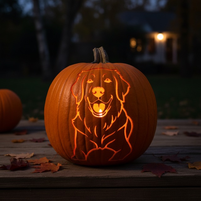 Glowing pumpkin preview of the dog stencil