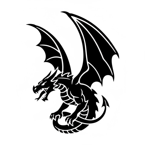 AI pumpkin carving stencil: a fierce dragon with open wings
