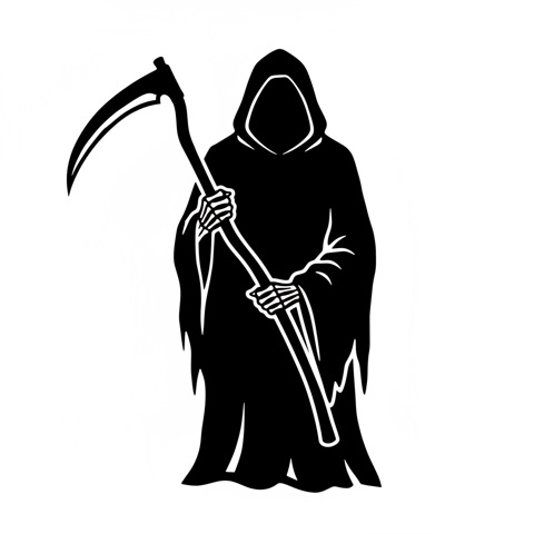 AI pumpkin carving stencil: a hooded grim reaper holding a scythe