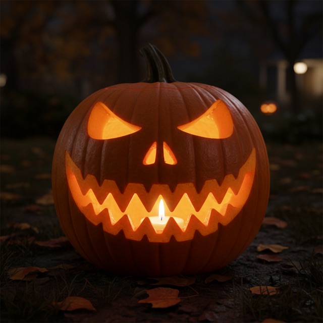 Glowing carved pumpkin preview: a classic scary jack-o’-lantern face