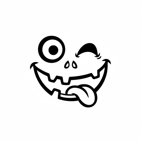 AI pumpkin carving stencil: a silly jack-o’-lantern face with one wink and a tongue sticking out