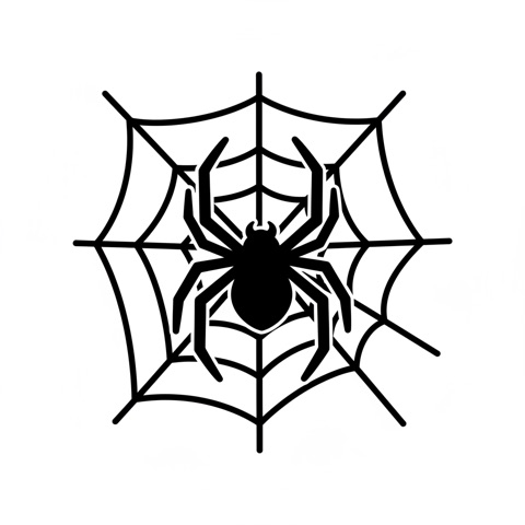 AI pumpkin carving stencil: a big spider hanging from its web