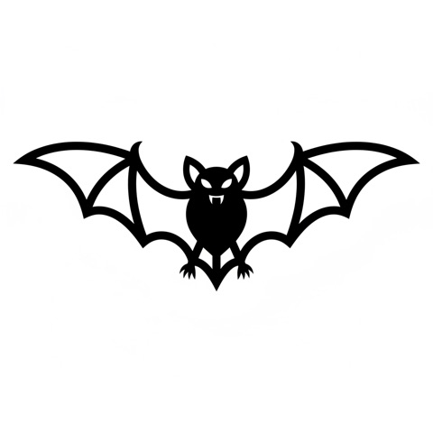 AI pumpkin carving stencil: a vampire bat with spread wings and tiny fangs