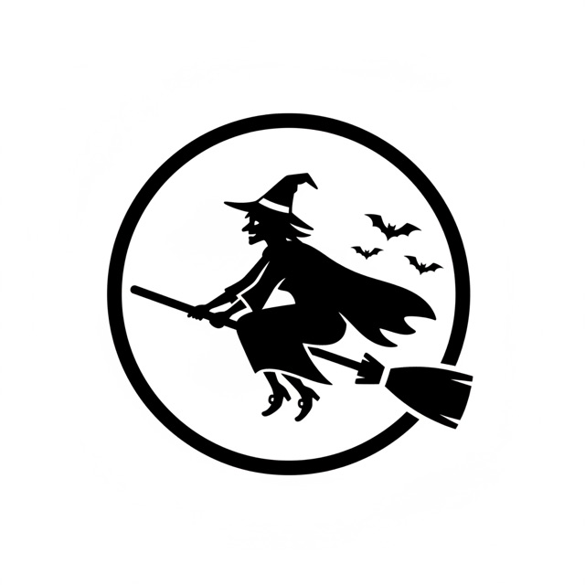 AI pumpkin carving stencil: a witch on a broomstick across the moon